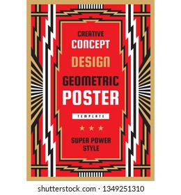 Vertical art deco poster template in heavy power style.  Geometric abstract banner. Graphic design layout. Music concert rock concept vector illustration. 