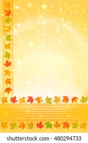 Vertical autumn background with fallen maple leaves. Abstract vector illustration.