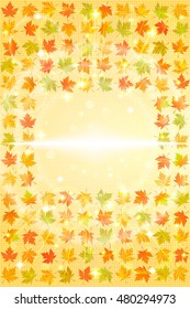 Vertical autumn background with fallen maple leaves. Abstract vector illustration.