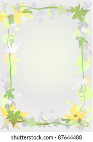 Vertical autumn background. Frame. Blank. Leafs. Sky. Defoliation. Herbst. Vector.