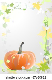 Vertical autumn background. PUMPKIN. Frame. Sun. Leafs. Sky. Defoliation. Herbst. Kurbis. Vector.