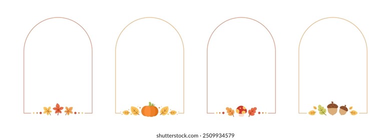 Conjunto de borde de marco de otoño de Vertical. Halloween, otoño y Plantilla de Acción de Gracias. Puede ser utilizado para la venta de compras, cartel promocional, Anuncio, etc. Ilustración vectorial