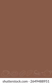  Vertical autumn-toned chocolate brown background decorated with sketch lines of croissants, pumpkin pie, coffee cup, and teapot