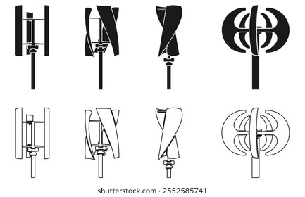 Vertikalachse Windturbinengenerator für Haussymbol, Vektorgrafik einzeln auf weißem Hintergrund.