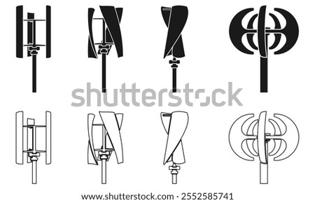 vertical axis wind turbine generator for house icon set vector illustration isolated on white background.