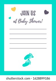 Vertical baby shower invitation template with a cute feet print. It’s a boy.