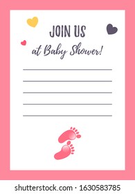 Vertical baby shower invitation template with a cute feet print. It’s a girl.