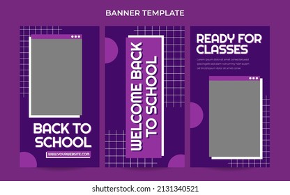 Vertical back to school web banner template with retro computer aesthetics style