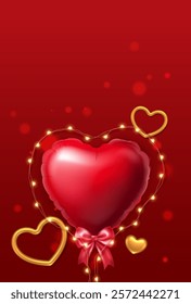 Vertical Background with 3D heart icon, Valentine's Day  Realistic elements for romantic design.