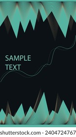 Vertical background with abstract lines. Vector minimalistic geometric illustration on black background with aquamarine and gold color. Design template for flyer, banner, cover, poster in A4 size.