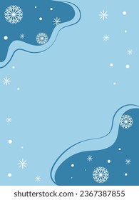 Vertical background with abstract spots and white snowflakes on them. Background for banners, cards, invitations, social networks. Vector illustration