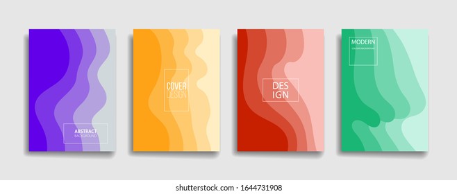 fondo vertical para portada de banner. fondo de corte de papel ondulado. papel pintado geométrico degradado amarillo violeta verde rojo. fondo moderno