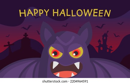 vertical background with bats and inscription halloween happy halloween