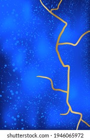 Fondo vertical de color azul con textura de piedra y grieta dorada, con puntos, ilustración vectorial de material para diseño y decoración, impresión, patrón, kintæ, banner