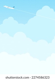 vertical background of clouds and an airplane flying above them