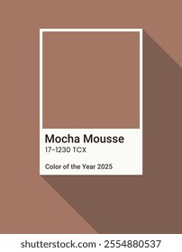 Vertical background with color of the year Mocha Mousse 2025 with inscription and number in square plate. Vector illustration EPS10