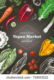 Vertical background with different vegetables. Organic food. Vector illustration for your design