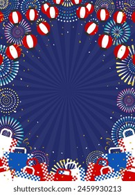 vertical background of fireworks, shopping bags and lanterns