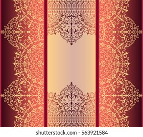 Vertical background with gold filigree frame border Background oriental gold with lace ornaments