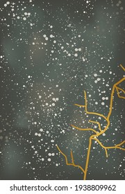 Vertical background of green color with stone texture and gold crack, with dots, stock vector illustration for design and decoration, print, pattern, kintsugi, banner