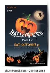 Vertical background. Halloween poster. Scary party invitation flyer template with horror symbols pumpkin,witch vector Halloween background