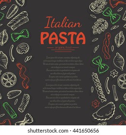 Vertical background with Italian pasta on dark background. Vector illustration for your design
