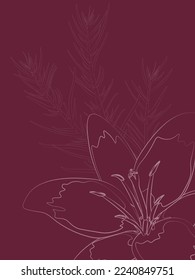 Vertical background in minimalist style, contoured flower pattern vector illustration