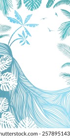 Vertical background palm trees and sea graphic lines. Hand drawing. Not AI, Vector illustration
