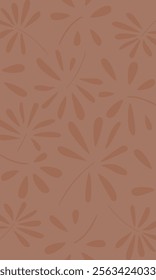 Vertical background with pattern of tropical plants in warm earthy brown colors. Modern sale banner, sale tag, sale promotional material vector illustration. Minimal wall art. 