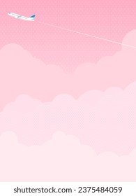 vertical background of pink clouds, sky and an airplane