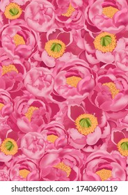 Vertical background with pink peonies with 3D effect, stock vector illustration for design decor, banner, postcard, business card, poster, photo zone