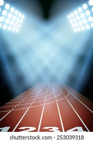 Vertical Background for posters night athletics stadium in the spotlight. Editable Vector Illustration.