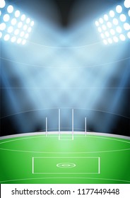 Vertical Background for posters night Australian football stadium in the spotlight. Editable Vector Illustration.