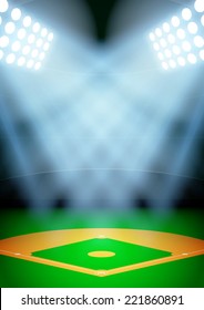 Vertical Background for posters night baseball stadium in the spotlight. Editable Vector Illustration.