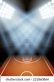 Vertical Background for posters night basketball stadium in the spotlight. Editable Vector Illustration.