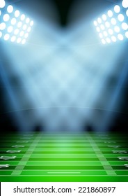 Vertical Background for posters night football stadium in the spotlight. Editable Vector Illustration.