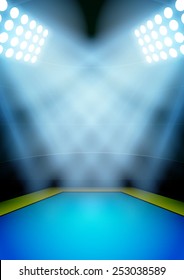 Vertical Background for posters night gymnastics and acrobatics stadium in the spotlight. Editable Vector Illustration.