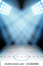 Vertical Background for posters night ice hockey stadium in the spotlight. Editable Vector Illustration.