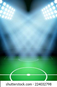Vertical Background for posters night soccer football stadium in the spotlight. Editable Vector Illustration.