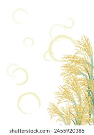 Vertical background with realistic rice ears and rings of multiple brush strokes.