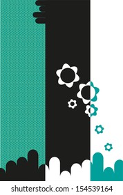 vertical background with retro motive in black, white and blue colors