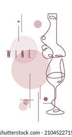 
Vertical background with single line drawing of a bottle, wine glass. A continuous line on a white background. Modern design element for wine tasting, menu, wine list, restaurant, winery, boutique.