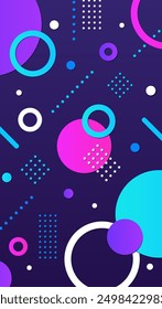 Vertical Background for Smartphone Display, Abstract Shapes with Neon Colors