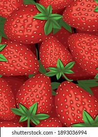 Vertical background. Strawberry. Multicolored image of strawberries. No gradients or effects were used. Close-up. 3D effect. Decor element. Vector illustration.