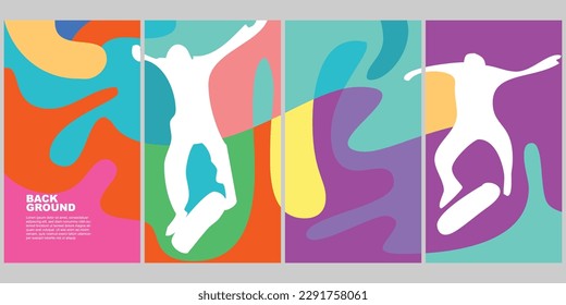 Vertical background template frame. Set of 4 color collections. Skateboard Summer Color Pop Vertical Background Set for Poster Social Media