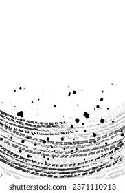 Vertical background with tire wheel marks of cars and splashes, set. Vector illustration
