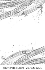 Vertical background with tire wheel marks of cars and splashes. Vector illustration