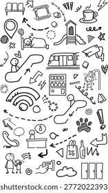 A vertical background with unique service icons including pet care, smoking areas, Wi-Fi hotspots, and coffee shops. Great for modern lifestyle centers and airport lounge decor.