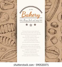 Vertical background with various bakery products. Vector illustration for your design