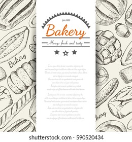Vertical background with various bakery products. Vector illustration for your design